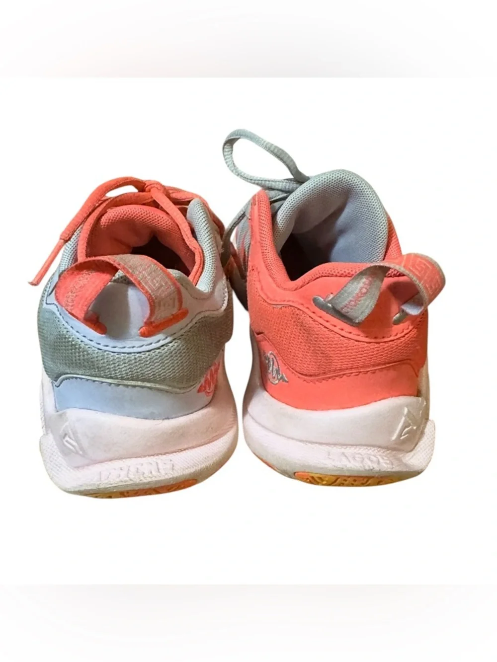 Nike Kids Coral Pink and Light Gray Athletic Sneakers with Yellow Accents